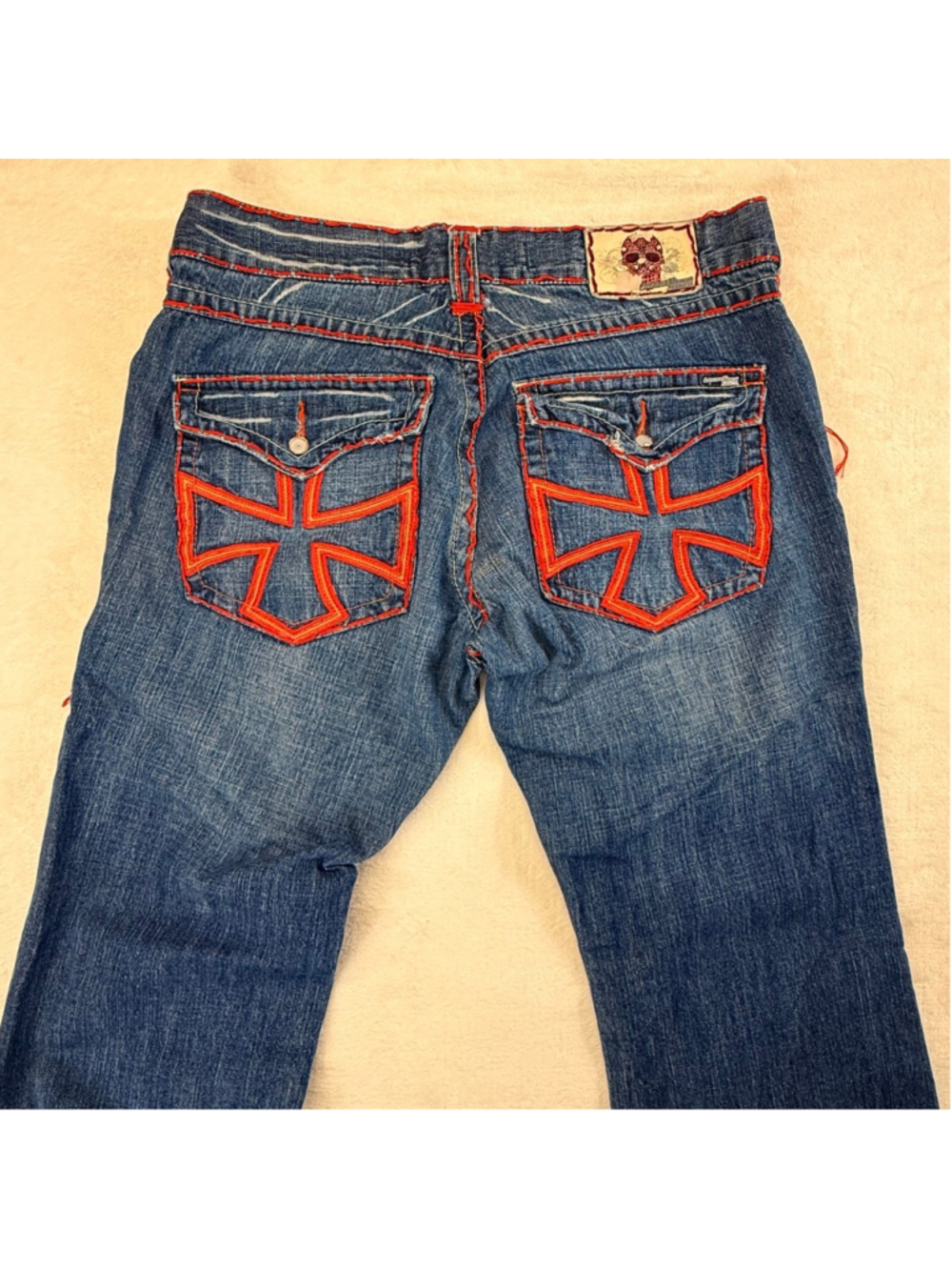 Women's Laguna Beach Vintage Y2K Boot Cut Jeans Red Stitching Skulls Size 34 - Picture 8 of 16